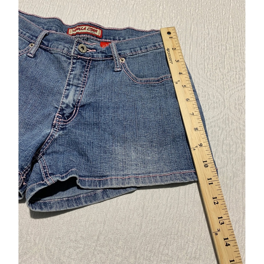 Vanilla Star Jean Shorts Juniors 9 Blue Denim Embroidered Pink Stitching Pockets - Picture 7 of 8